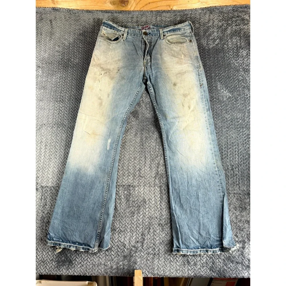 Levi's Bootcut Jeans Mens 36x32 Blue Denim Cotton Light Wash Mid Rise Frayed Hem